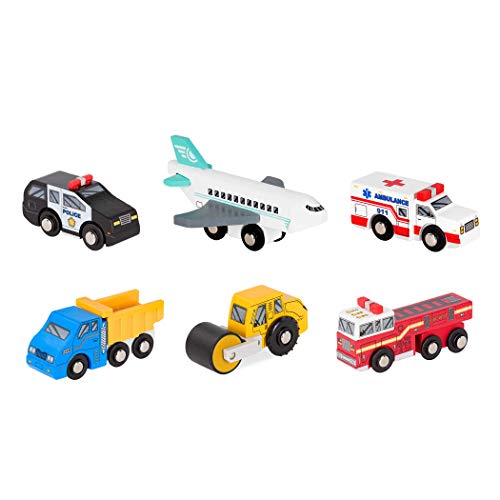 Battat – Miniature Toy Cars – 6Pcs Wooden Minis – Classic Rescue & Construction Vehicles – Steamroller, Dump Truck – 3 Years + – Wooden Vehicles Set 2 Battat