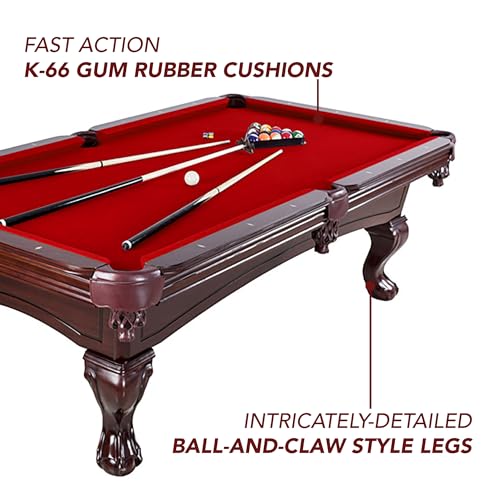 Hathaway Augusta 8-ft Pool Table Pool Table for Family Game Rooms with Burgundy Felt, 57-in Cues, Balls, Brush and Chalk - Mahogany Finish,Maple Hathaway