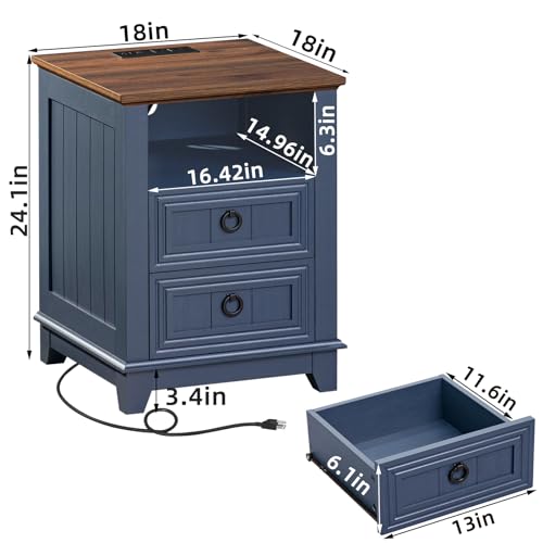 Joaxswe Farmhouse Furniture Set, Nightstands Set of 2 and 6 Drawers Dresser for Bedroom, 58 Inch Wide Wood Dresser and 18" Night Stands with Charging Station for Bedroom, Living Room, Hallway Joaxswe