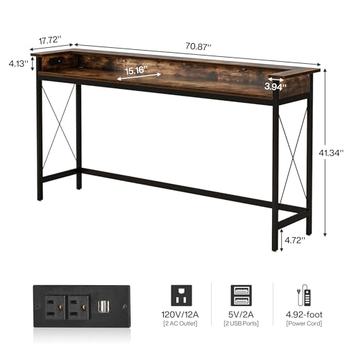 Tribesigns Sofa Table with Outlets and USB Ports, 70.9 inch Extra Long Console Table Behind Couch with Charging Station, Industrial Narrow Entryway Hallway Accent Table for Living Room Tribesigns