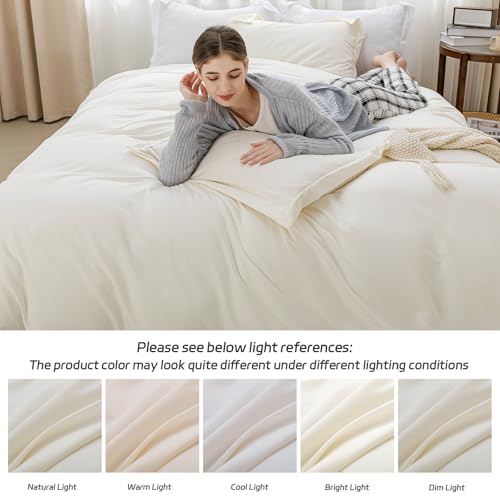 SheRest Beige Duvet Cover Twin Size - Soft Brushed Microfiber, 1 Duvet Cover 68x90 Inches with Zipper Closure 8 Ties & 1 Pillow Sham, Breathable Bedding Set for All Season (No Comforter) SheRest