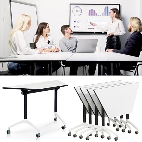 Modular Conference Table,Mobile Conference Room Training Room Tables with Wheels,Foldable Meeting Table Rolling Seminar Table for Office,Modern Flip Top Training Meeting Tables,Suitable 2-10 people(4) MSFDC