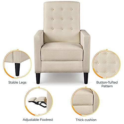 Yaheetech Fabric Recliner Chair Mid-Century Modern Recliner Adjustable Single Recliner Sofa with Thicker Seat Cushion Tufted Upholstered Sofa with Pocket Spring for Living Room Bedroom Beige Set of 2