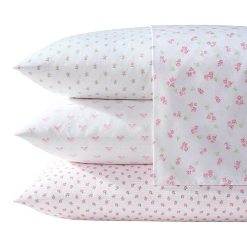 Laura Ashley Kids - Twin XL Sheet Set, Soft & Wrinkle-Resistant Toddler Bedding Set, Deep Pockets, Girl Bed Sheets with Matching Fitted Sheet & Pillowcase (Sweet Lady Bugs Pink) Laura Ashley