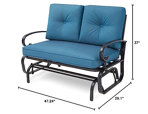 Omelaza Patio Bench, Porch Glider Outdoor Swing Glider Rocking Loveseat, Steel Frame Chair with Thick Cushion (Peacock Blue) Omelaza