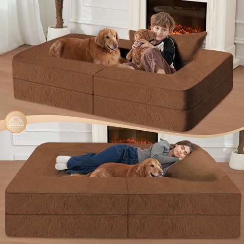 Cansunna Futon Sofa Bed with Pillow, 3-in-1 Sleeper Sofa Bed with Removable Cover, Convertible Floor Sofa Bed, No Assembly Boneless Couch for Living Room, Bedroom Cansunna