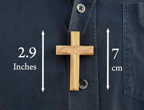 Wooden Cross Necklace, Christian gift, Faith Cross Pendant for the church and home Car Rearview Mirror Pendant, Olive wood from Bethlehem, Certificate of Origin, size 2.7" x 1.8" THE JERUSALEM GIFT SHOP SINCE 2004