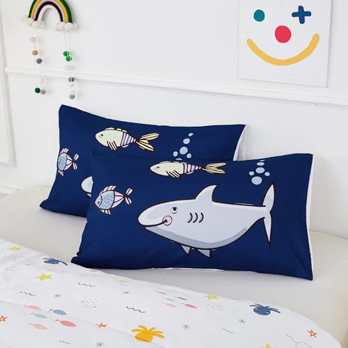 RYNGHIPY Kids Bedding Set for Queen Bed Reversible Ocean Animals Print Comforter Set for Boys Girls Easy-Wash Super Soft Microfiber Bed Set (Navy Ocean,Queen) RYNGHIPY