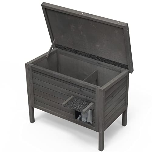 GDLF Outdoor Cat House Feral Cat Enclosure 100% Insulated All-Round Foam Weatherproof Solid Wood Large Size for Multiple Cats 34.5" L*21.5" W*27.2" H GDLF