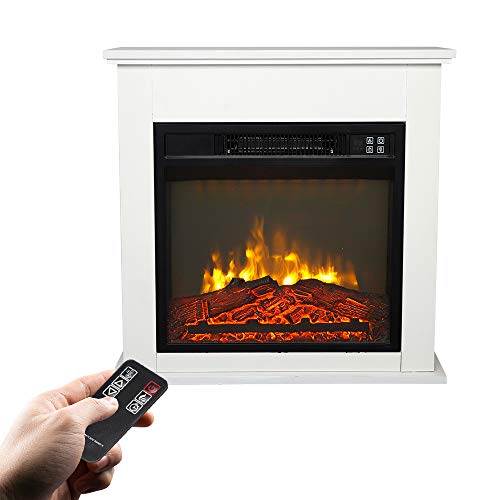 Zokop 25''W Freestanding Electric Fireplace Stove Space Heater with Realistic Flame, Wood Mantel, Remote Control for Home Room Indoor, 1500W-Black Zokop