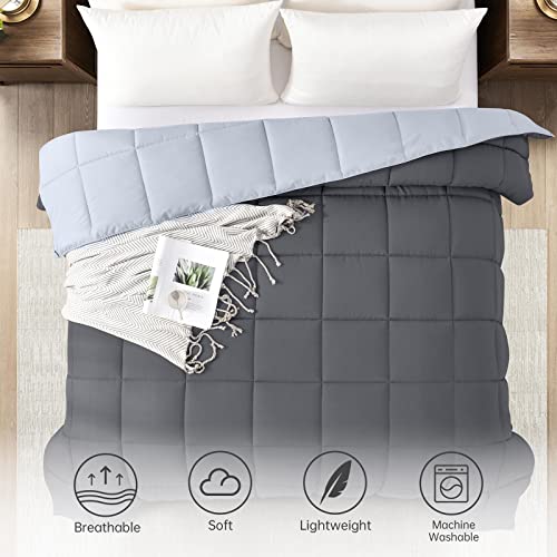 Homelike Moment Twin Comforter Duvet Insert- Grey Down Alternative Bed Comforter Twin Size, Lightweight Bedding Comforters Quilted Soft All Season Reversible Dark Gray/Light Grey Homelike Moment