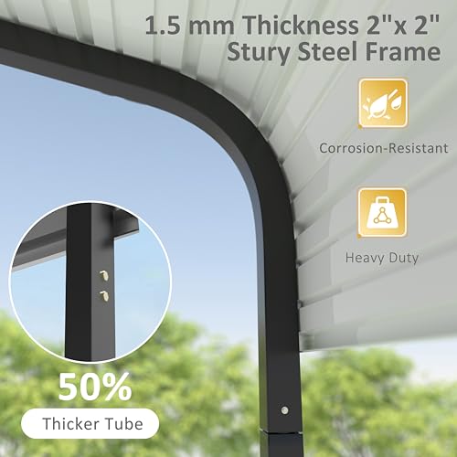 MUPATER Outdoor Carport Canopy 10' x 15', Metal Carport Tent Heavy Duty, Garage Car Shelter Shade with Metal Roof, Frame and Bolts for Car, Truck and Boat, Grey and Silver MUPATER