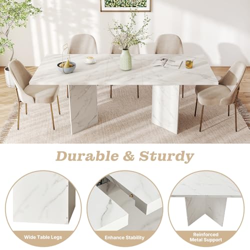 Zevemomo 63"-78.7" Expandable Dining Table, 4-8 Extendable Dining Table, Conference Table with Slide Track, Wooden Farmhouse Kitchen Table with Sturdy Base for Office, Living Room-White Zevemomo
