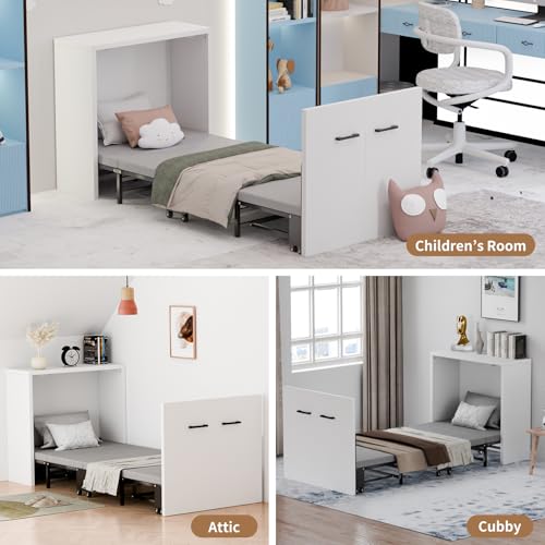 NAIZEA Murphy Bed w/Mattress, Foldable Murphy Bed Cabinet, 75" x 29" Cot Size Fold Out Beds for Guest Bedroom, Living Room, Office, Easy Pull Out and Folding NAIZEA