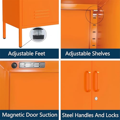 Aiasuit Orange Lockable Metal TV Stand Entertainment Center, Heavy Duty Storage Cabinet Supports 80+ Inch TVs, Multifunctional Media Console for Home Living Room Office 22" H X 35.4" W X 13.8" D Aiasuit