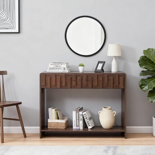 VAXZOFI Console Sofa Table with 2 Drawers, 43-Inch Mid-Century Narrow Entryway Tables with Storage Shelf, Farmhouse Hallway Accent Tables Behind Couch Table for Living Room, Walnut VAXZOFI