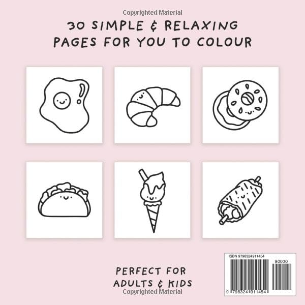 Cute Food Colouring Book (Simple and Relaxing Bold Designs for Adults & Children) (Simple and Relaxing Colouring Books) WoodArtSupply