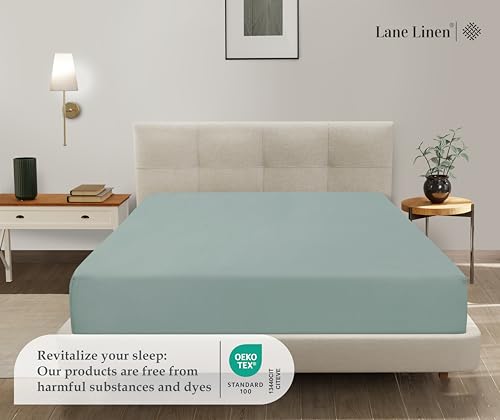 Fitted Twin XL Sheet - 4 Way Stretch Sheet with 360° Elastic Band - Upto 15" Deep Pocket Fitted Bottom Sheet - Ultra Soft, Fade Resistant, Breathable & Anti Shrink - Perfect for Dorm Rooms - Cool Blue LANE LINEN