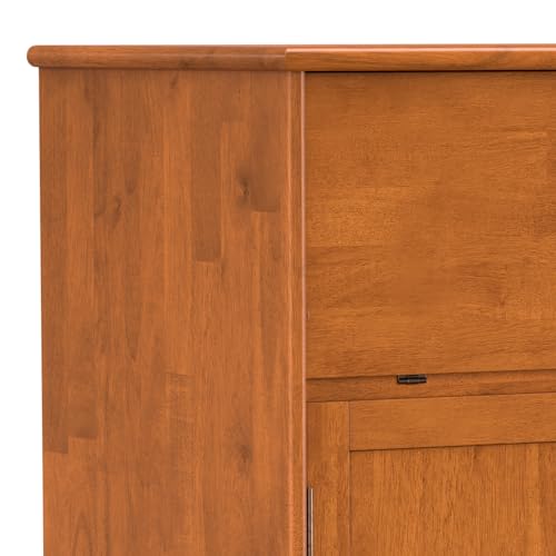 SIMPLIHOME Draper SOLID HARDWOOD Mid Century Modern 32 inch Wide Bar Cabinet in Teak Brown for The Living room, dining room and kitchen SIMPLIHOME