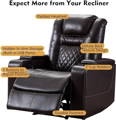 CANMOV Electric Power Recliner Chair Set of 2, Breathable Leather Home Theater Seating with Hidden Arm Storage, Power Recliner Chair for Living Room with USB Ports and Cup Holders,Brown CANMOV