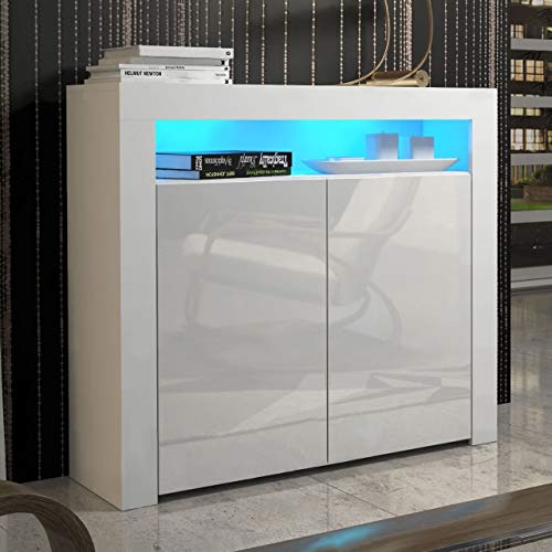 Milano 42" Modern Sideboard with High Gloss Doors and 16-Colour LED Lights in Walnut/Black MEBLE FURNITURE & RUGS