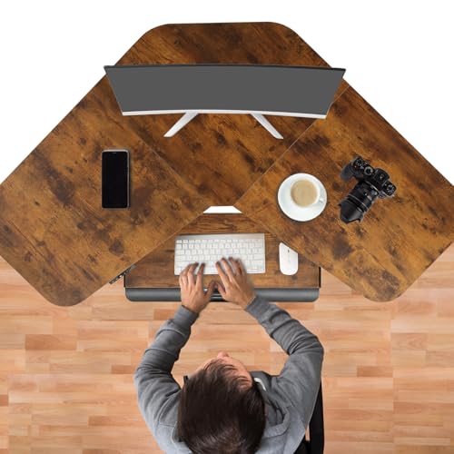 ETHU Electric L-Shape Standing Desk with Keyboard Tray, Height Adjustable 29-42 inches, Modern Style, Brown, For Home Office, Gaming, Work ETHU