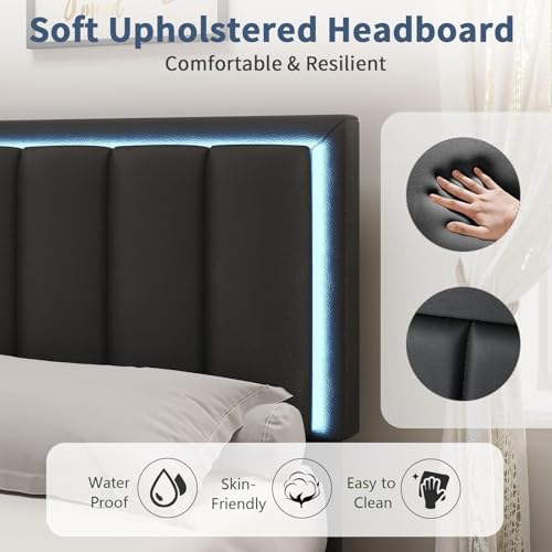 IMMERSTABLE King Size Bed Frame with 4 Storage Drawers, Upholstered Bed Frames with Headboard, RGB LED Lights, Heavy Duty Metal and Wood Slat Support, No Box Spring Needed, Easy Assembly, Black IMMERSTABLE