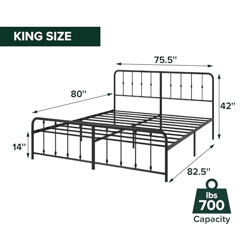 Zinus Leonardo Metal Platform Bed Frame, Victorian Spindle Style Headboard and Footboard, Heavy Duty Bed Base, Ample Underbed Space, King Zinus