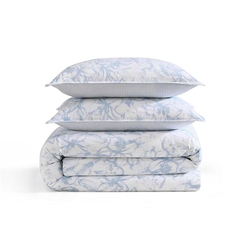 Tommy Hilfiger - Comforter Set, Luxuriously Soft Cotton Slub Bedding with Matching Shams, Abstract Inspired Design (Ethereal Floral Blue, Full/Queen) Tommy Hilfiger