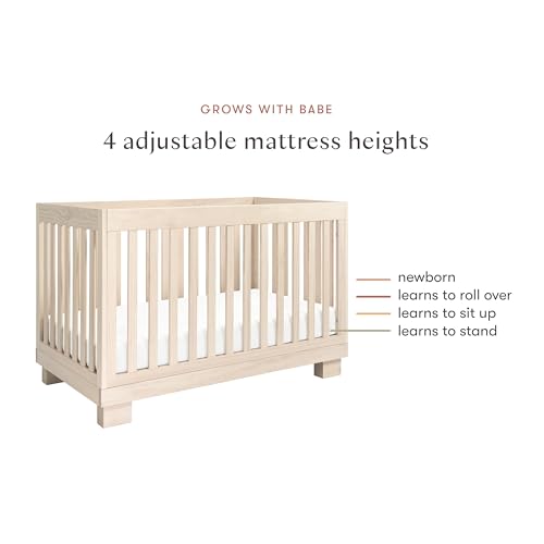 babyletto Modo 3-in-1 Convertible Crib with Toddler Bed Conversion Kit in Washed Natural, Greenguard Gold Certified babyletto