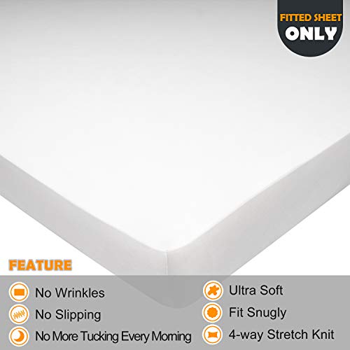 Soft Stretch Full Size Fitted Sheet Only - Jersey Knit, 4-Way Stretchy Snug Fit, Wrinkle Free & Stay in Place, No More Slipping Off for Mattress, Soft & Comfortable - White, Full N&Y HOME