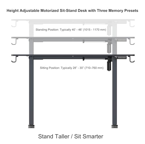 Electric Standing Desk 48 x 24 Inches - Height Adjustable Sit Stand Desk with Black Top & Black Frame, Home Office Desk for Work/Gaming, Quiet Motor, Memory Presets, Black Generic
