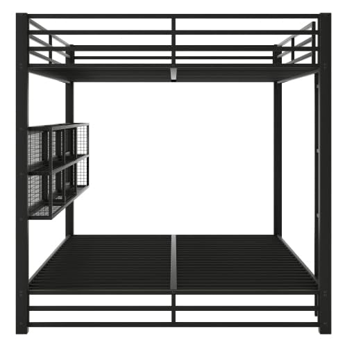 Harper & Bright Designs Queen Over Queen Bunk Bed with Storage Cabinets and LED Lights, Metal Bunk Bed Frame for Kids Teens, Black Harper & Bright Designs