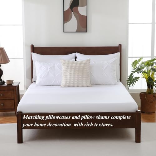 Sheet&Joy Queen Comforter Set, 7-Piece Bed in a Bag, Pintuck Bedding Sets for All Season, Includes Comforter, Flat Sheet, Fitted Sheet, Pillowcases and Pillowshams, White Sheet&Joy