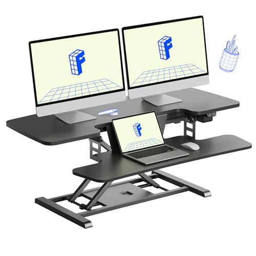 FLEXISPOT 42 inch Electric Motor Desk Converter, Height Adjustable Motorized Stand up Desk Riser with Quick Release Keyboard Tray, Black Monitors and Laptop Workstation FLEXISPOT