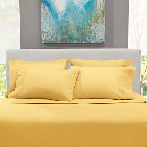 Hearth & Harbor Extra Deep Pocket Sheet Sets, Luxury Soft 6 Piece Bed Sheet Set Fits Mattress 18-24 Inches - Queen, Mellow Yellow Hearth & Harbor
