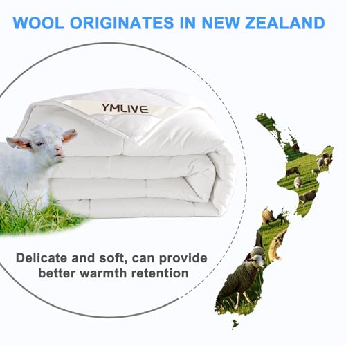All Season Wool Comforter Duvet Insert Twin Size, Ultra-Soft Wool Filled Comforter, Medium Weight, Washable, Noiseless Cotton Shell(White) YMLIVE