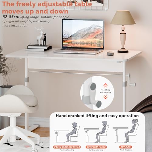YOXIER Manual Standing Desk, 39.37 x 23.62 inch Sit and Stand Desk, Computer Desk Adjustable Height, Heavy Duty Game Desk, Hand Crank Standing Desk, Hand Lifting Computer Desk, Manual Stand Up Desk YOXIER