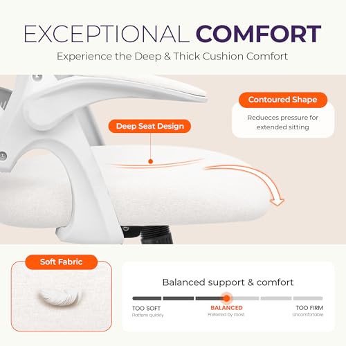 NEO CHAIR Office Desk Computer Gaming Ergonomic Chair with Lumbar Back Support Adjustable Height Swivel Wheels Flip-up Arms Mesh Chair for Home or Office (Ivory) NEO CHAIR