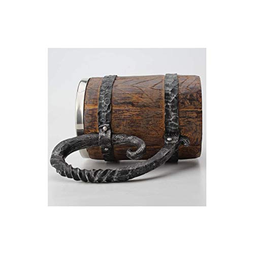 Wooden-Barrel Beer Mug,650 ml Stainless Steel Cup,Bucket Shaped Drinkware With Handle,Wood Carving Beer Mug,for Bar Restaurant,Home, Laipi