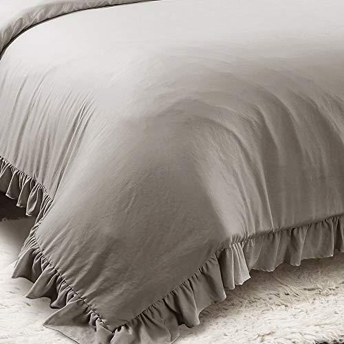 Lush Decor Reyna Ruffle Comforter Set - 3 Piece Cozy Ruffled Bedding Set - Timeless Elegance and Comfort for Dorm Room - Full/ Queen, Gray Lush Decor