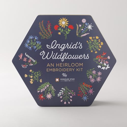 Ingrid's Wildflowers - an Heirloom Embroidery Kit by Missouri Star | Includes 20 Wildflower Designed Peel & Stitch Washaway Sheets, Colored Floss, Needles, Hoop, and Other Tools Needed for Embroidery
