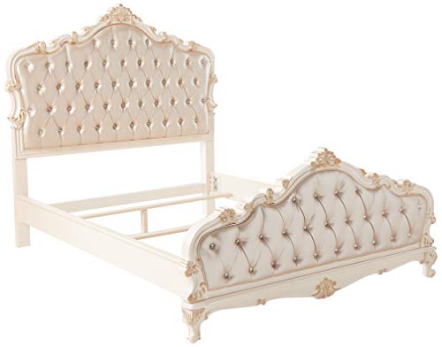Acme Chantelle Queen Bed in Rose Gold PU & Pearl White ACME Furniture