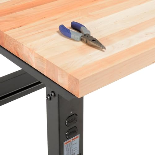 Global Industrial Adjustable Height Workbench C-Channel Leg, 2000 Lbs Capacity, 60" W x 36" D, 1-3/4" Maple Top Square Edge, Black Frame, Industrial Workbench Global Industrial