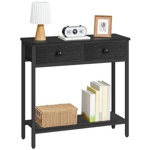 HOOBRO 29.5" Narrow Console Table with 2 Fabric Drawers, Small Entryway Table with 2-Tier Storage Shelves, Sofa Table, Behind Couch Table, for Living Room, Hallway, Black BB71XG01 HOOBRO