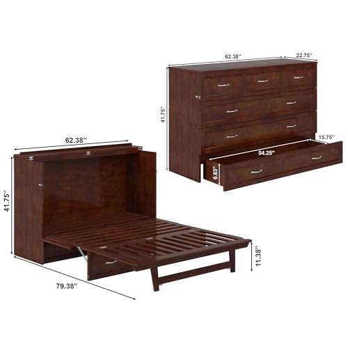 AFI, Northfield Murphy Bed Chest Queen with 6" Mattress, Storage Drawer & Built-in USB Charger, Walnut AFI