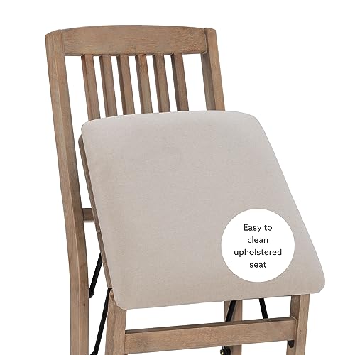Linon Keira Wooden Folding Chair Upholstered Seat and Mission Back Set of 2, Dining Height, Rustic Natural & Beige Linon