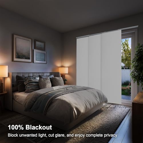 CHICOLOGY Sliding Door Blinds , Blinds for Sliding Glass Doors ,Room Divider , Vertical Blinds for Patio Doors , Sliding Glass Door Blinds Movie Night White (Blackout) W:46-86 x H: 0-96 inch CHICOLOGY