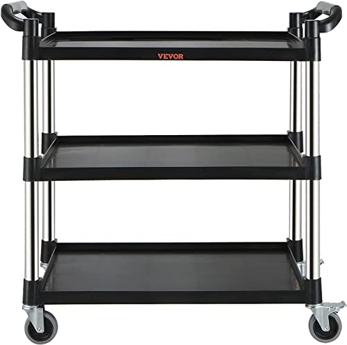VEVOR Utility Service Cart, 3 Shelf Heavy Duty 220LBS Food Service Cart, Rolling Utility Cart with Lockable Wheels, 40" x 19.3" x 38.6" Plastic VEVOR