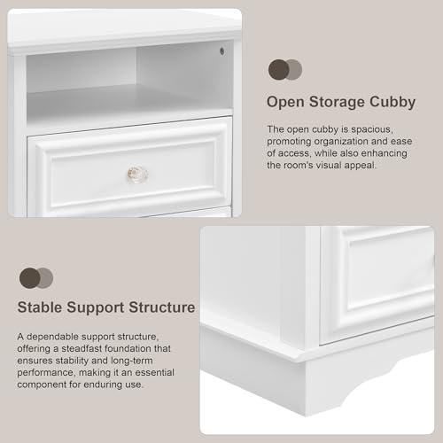 XIAO WEI White Nightstand with Hidden Drawer Set of 2, 2-Drawer Nightstand with Open Shelf – Sturdy Wood Bedroom End Table with Storage, Modern Furniture for Bedroom Organization XIAO WEI